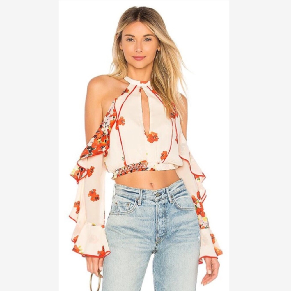 House of Harlow X Revolve Harmony Cold Shoulder Long Sleeve Poppy Floral Size XL